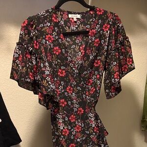 Max Studio Wrap Dress in Black and Red Floral